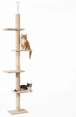 Produktbild von Fudajo Kratzbaum deckenhoch 230–276 cm in Beige, Katzenkratzbaum mit 4 Ebenen, Katzenbaum Deckenspanner höhenverstellbar, Katzenmöbel mit Sisal