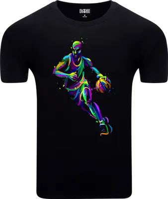 Produktbild von Diarbo Herren T-Shirt mit Sportliches Druck Bunter Basketballspieler Schwarz Gr.M