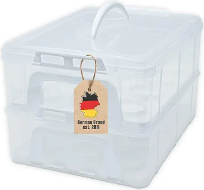 Produktbild von Intirilife Transportbox Behälter für Kuchen und Cupcakes 2 Etagen aus Kunststoff in Weiß - 36.1 x 26.1 x 21.2 cm - Transportbehälter für Muffins Kuchenbox