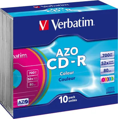 Produktbild von Verbatim CD-R AZO Colours, CD-R, CD-R, Cyanine/Azo Dye, Slimcase