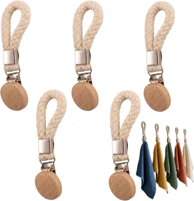 Produktbild von 5 weiße Handtuchclips mit Maisstruktur zum Aufhängen ohne Nähen