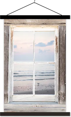 Produktbild von MuchoWow® Textilposter Durchblick - Strand - Vogel 40x60 cm mit schwarzem Rahmen - Wanddekorationen