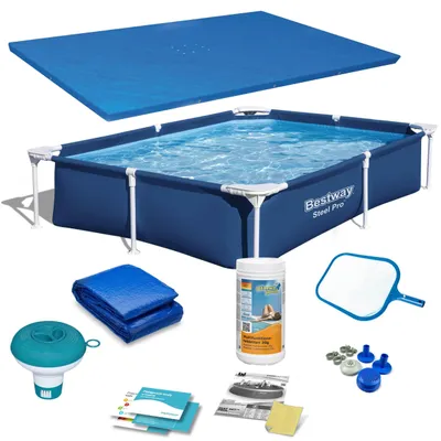 Produktbild von BESTWAY 6 in 1 Green Pool Frame Pool Gartenpool Schwimmbecken 221 x 150 x 43 cm