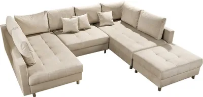 Produktbild von riess-ambiente XXL Wohnlandschaft KENT 305cm champagner beige Samt Hocker Kissen