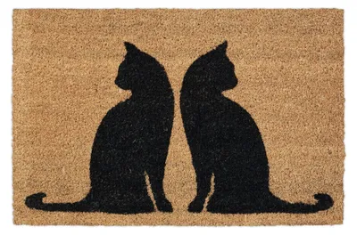 Produktbild von Relaxdays Kokos Fussmatte mit Katzenmotiv Hellbraun-Schwarz