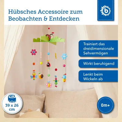 Produktbild von Bieco 3D Baby Mobile Ø ca. 26 cm | Edition Käferchen aus Holz | Mobile Baby Mädchen/Mobile Baby Junge