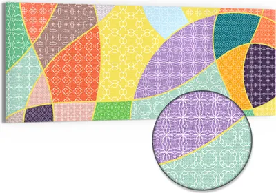 Produktbild von DEQORI Hybrid Leinwand Bild 150x60 cm 'Bunte Musterwelt' Wandbild Glas flach modern