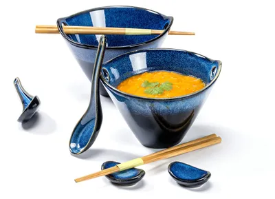Ramenschalen 2er-Set 600 ml Keramik blau