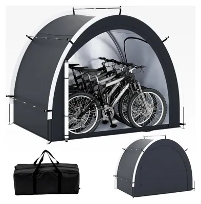 Produktbild von Fahrradgarage für 4-5 Fahrräder, wetterfestes Fahrradzelt mit 2 Rolltüren, Fenster und Tasche, tragbare Zeltgarage für den Außenbereich, Garten, Rasen, 218 x 153 x 182 cm