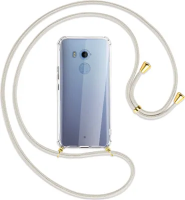 Produktbild von Handykette Backcover-Schutzhülle mit Band (Metall goldfarben) für HTC U11 Plus - broken white