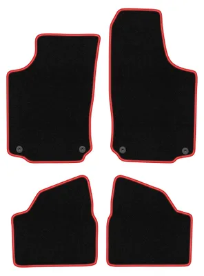 Produktbild von Velours-Fußmatten für Opel Corsa C 2000-2006 (Schrägheck) – 4-tlg, Schwarz/Rot, passgenau – Wielganizator CARLUX