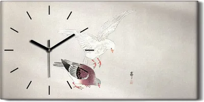 Produktbild von Wanduhr Bürouhr Leinwand Bild 60x30 Malerei Asiatische Tier Vögel Kunst - schwarze Hände