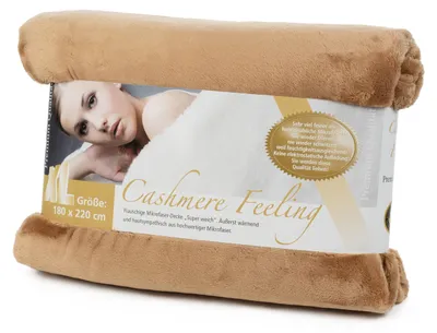 Produktbild von GÖZZE Premium Cashmere Feeling Wohndecke flauschige antistatische Mikrofaser-Kuscheldecke in Cashmere-Feeling Qualität Sand Braun 180 x 220 cm