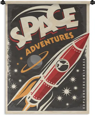 Produktbild von MuchoWow® Wandteppich Wandbehang Rakete - Jahrgang - Weltraum 150x200 cm Tapisserie Dekoration Wandtuch - Wandaufhängung - Moderner