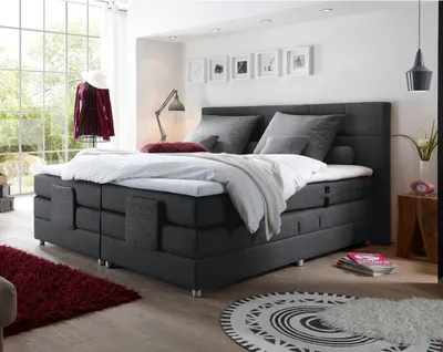 Produktbild von Boxspringbett Hotelbett Doppelbett MANAUS-09 in Anthrazit, Komfort Topper, 180 x 200 cm, H2, elektrisch verstellbar, Taschenfederkern-Matratze