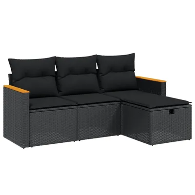 Obrázok produktu pre vidaXL 4-dielna záhradná sedacia súprava s vankúšmi Black Poly Rattan