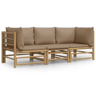 Produktbild von vidaXL 3-tlg. Garten-Lounge-Set mit Taupe Kissen Bambus