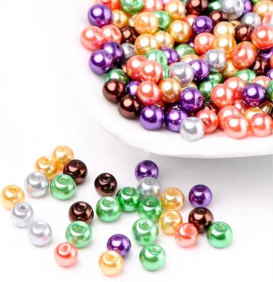 Produktbild von 100 Glas-Perlen rund 8mm Fädelperlen Bastelperlen 8mm Farbmix, Farbe:Farbmix 10