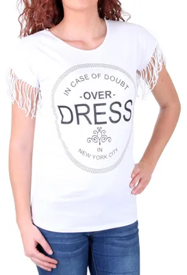Produktbild von Madonna T-Shirt Damen "MARISSA" 7/8 Ärmel Shirt mit Aufdruck und Fransen MF-741172 Weiß M