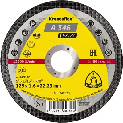 Obrázok produktu pre A 346 EX rezné kotúče, 115 x 1,6 x 22,23 mm rovné, 340936