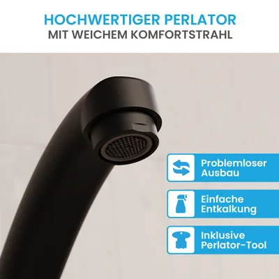 Image de Robinet de cuisine Bächlein noir mat - Mitigeur monocommandé pour évier avec bec pivotant à 360° - Robinet pour la cuisine en finition extra massive