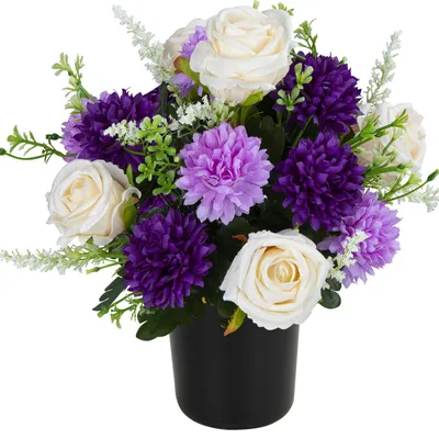 Künstliche Grabbeigabe, Chrysantheme & Rose, lila, 1 Stück