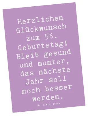 Produktbild von Mr. & Mrs. Panda Postkarte Spruch 56. Geburtstag Freude - Lavendeltraum - Geschenk, Happy Birthday, Ansichtskarten, bildkarte, Gratulation, Grußkarte, gute Gesundheit