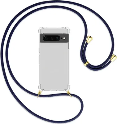 Produktbild von Handykette Backcover-Schutzhülle mit Band (Metall goldfarben) für Google Pixel 7 Pro - dunkelblau