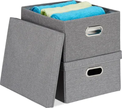Produktbild von Relaxdays Aufbewahrungsbox 2er Set, faltbare Ordnungsbox mit Deckel, 25 Liter je Stoffbox, HBT 20,5 x 34,5 x 42 cm, grau