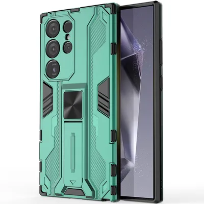 Produktbild von Galaxy S24 Ultra Hülle, Dual Layer PC TPU Bumper Stoßfest Ständer Schutzhülle für Samsung Galaxy S24 Ultra Grün