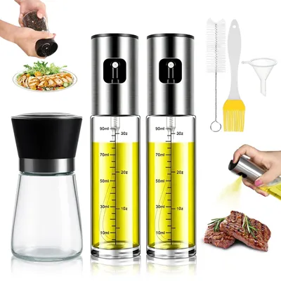 Productafbeelding van Olie-spuitfles en kruidenfles - set van 2 met accessoires - 100 ml