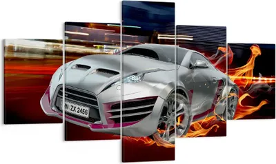 Produktbild von Bild auf Leinwand - Leinwandbild - Sportwagen Feuer Rauch - 125x70cm - Wand Bild - Wanddeko - Leinwanddruck - Bilder - Kunstdruck - Wanddekoration - Leinwand bilder - Wandkunst - EA125x70-2690