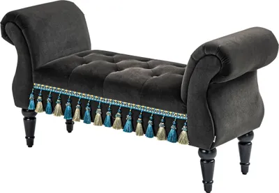 Produktbild von Vintage Polsterbank, Sitzbank für Flur, bis 150 kg belastbar, 117x40x58 cm, Dunkelgrau, Stauraum, Wohnzimmerbank