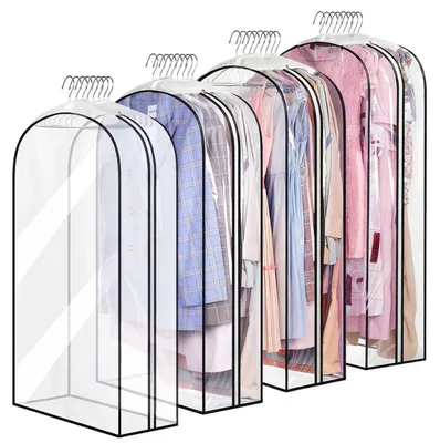 Produktbild von Kleidersäcke 4 Stück 153 x 60 cm transparent mit Seitenfalten und Reißverschluss