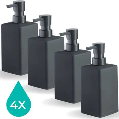 Produktbild von BUDDLEY Seifenspender Matt Schwarz - SET von 4 Seifenspendern - Seifenspender freistehend - Seifenspender Schwarz - Küche - Badezimmer - Toilette - Seifenspender