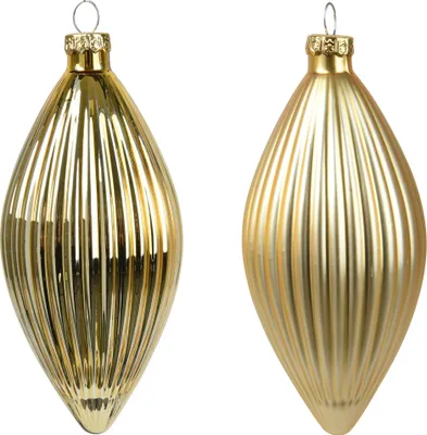 Produktbild von Christbaumschmuck Glas Olive 13cm 3 Stück geriffelt - Hellgold