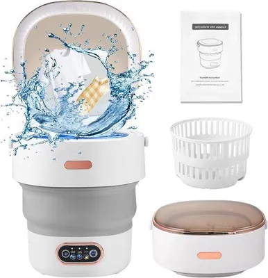 Obrázek produktu pro Mini pračka – Přenosná pračka – Ideální pro cestování a kempování – Skládací design – Objem 13 litrů – Bílá barva