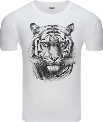 Produktbild von Diarbo Herren T-Shirt mit Tierliebhaber Druck Skizze eines Tigerkopfes Weiß Gr.XL