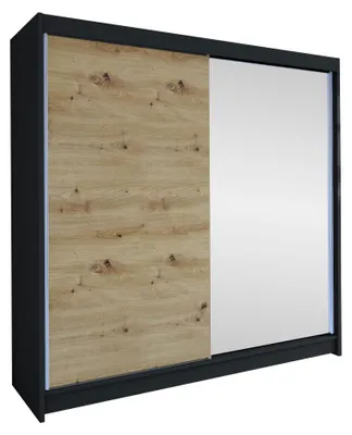 Produktbild von MIRJAN24 Schiebetürenschrank Talin I, Stilvoll Schlafzimmer Kleiderschrank (Farbe: Schwarz  / Artisan Eiche + Spiegel)