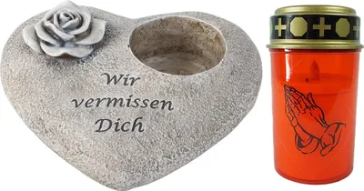 Produktbild von Novaliv Grabschmuck I Grabengel Grabdeko Grabherz grabdekoration Engel für Friedhof grablaterne Engel (Herz Beten, Grablicht rot)