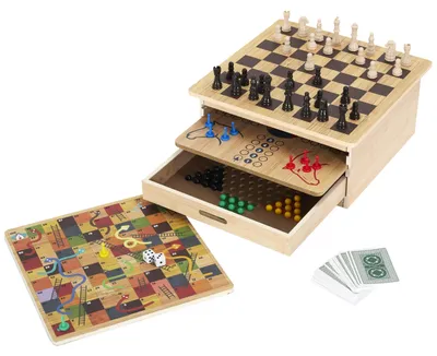 Produktbild von Mister Gadget Box 10: Gesellschaftsspiele aus Holz, 32,5 cm, für die ganze Familie, braun