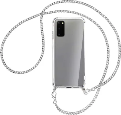 Produktbild von Handykette Backcover-Schutzhülle mit Band (Metall silberfarben) für Samsung Galaxy S20 (G980) - silberfarbene Kette