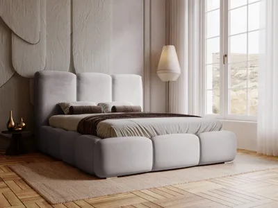 Produktbild von GRAINGOLD Exklusive Polsterbett 180x200 cm Bubble - Designerbett mit Velour Stoff, Bettkasten & Lattenrost - Grau (Magic velvet 2217)