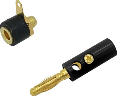 Produktbild von ARLI 50x Bananenstecker + 50x Bananenbuchse mit Lötfahne schwarz vergoldet bis 4 mm² Set