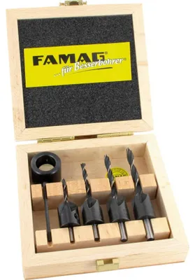 Obrázok produktu pre FAMAG Bohrer-Senker-Satz 5-teilig Tiefenstellring Aufsteckversenker Holzakasten