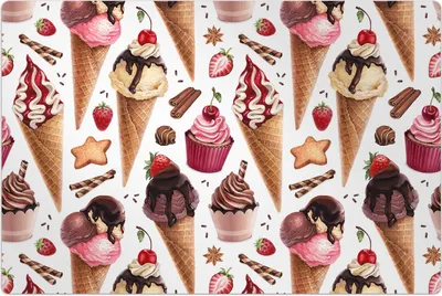 Produktbild von Küchenmatte 80x120 cm Vinylmatte Bodenmatte Dekoration - Eiscreme Kirsche Erdbeere