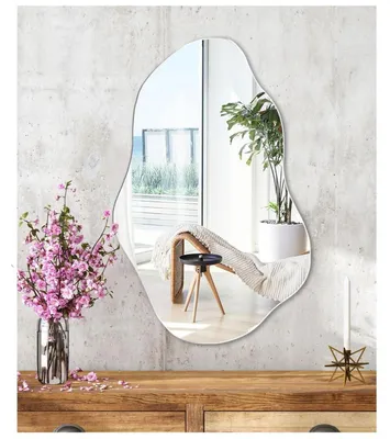 Image de Miroir mural asymétrique, adhésif, en verre HD, dimensions 30x50 cm, design irrégulier