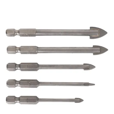Produktbild von STIER Fliesenbohrer Set 5-teilig, 1/4 Zoll Bit HEX Sechskant, umfangreiches Set Größe 4-10 mm, für (Schlag-)Bohrmaschine und Akkuschrauber, Viertel-Zoll Aufnahme, präzises Arbeiten