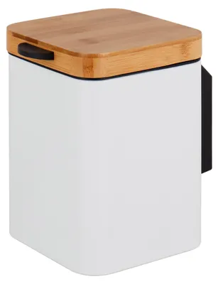 Zdjęcie produktu dla Relaxdays Kosz na śmieci do łazienki, montaż naścienny, 3 l, automatyczne opuszczanie, wkładka wewnętrzna, metalowy, prostokątny kosz łazienkowy, biały/naturalny