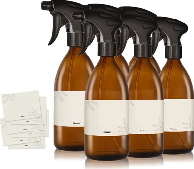 Produktbild von Oputec 6 x 500ml Sprühflaschen aus Glas zum Befüllen + Etiketten - Leere Wassersprühflasche für Pflanzen, Blumen, Reinigungsmittel